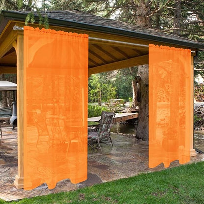 SpaceDresser Waterproof Outdoor Sheer Curtains for Patio - 4 Panels Rod Pocket Indoor Voile Sheer Curtain for Living Room,52W x 96L inch, Orange