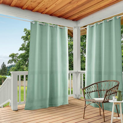 TOWN & COUNTRY BASICS Cabana Solid Heavyweight Indoor Outdoor Curtains, Light Filtering Opacity with Grommet Top, Water Repellent, 2-Pack Set, 54"x120", Seafoam