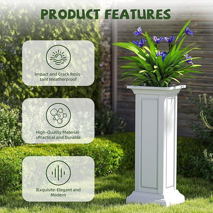 36in Tall Resin Planter Set of 2,Large Outdoor Planter for Porch, Garden, and Balcony, Weight-Bearing Top, Weather-Resistant, Classic Estate Design for Flowers and Trees(Ashen)