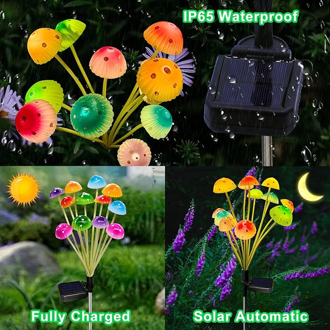 Kohlrabi Solar Garden Lights, 4 Pack Solar Mushroom Lights Outdoor, Upgraded 48LED Mushroom Light Yard Decor Outside Waterproof, Garden Decor for Lawn Front Porch Patio Backyard