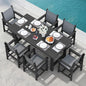 SERWALL Patio Dining Sets for 6, Outdoor HDPE Dining Set with Umbrella Hole Cut-Out Table and 6 Woven Chairs, Black