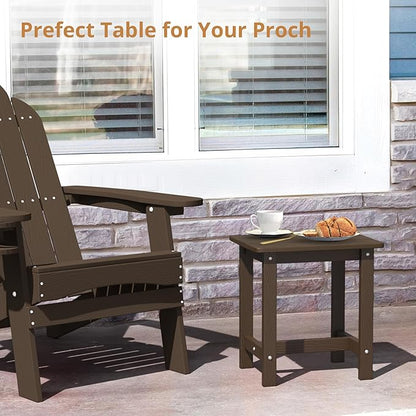 LUE BONA Outdoor Side Table Set of 2, HDPS Small Outdoor Table, Adirondack Side Table, Outside End Table for Patio, Deck, Pool, Weather Resistant/Easy Maintenance/Indoor or Outside Use, Dark Brown