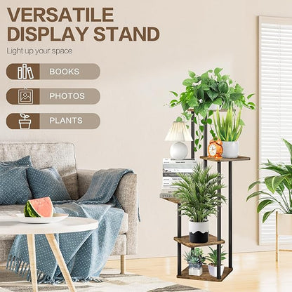 5 Tier Plant Stand Indoor, Thickened Metal Wood Corner Plant Shelf Stands for Multiple Plants, Indoor Tall Plants Stand Tiered Flower Holder for Living Room Patio Garden Balcony(Black+Brown)