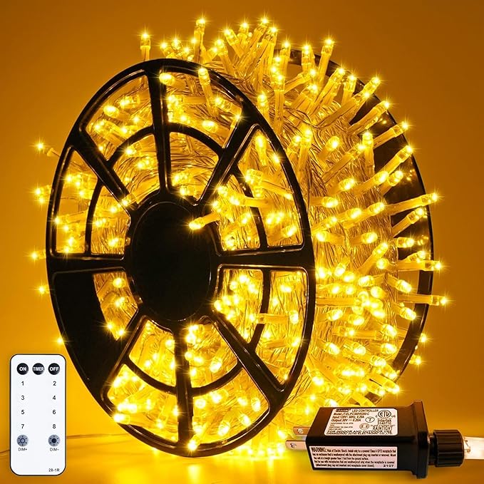 String Lights, 500 LED Warm White Outdoor Christmas Lights, 163 ft