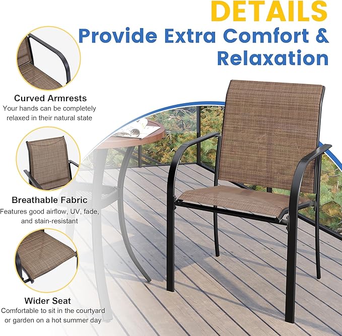 VICLLAX Outdoor Dining Set for 4, 5 Pieces Patio Dining Furniture Set with Umbrella Hole- 40.2" Patio Table and Chairs for Balcony, Garden and Deck, Walnut Tabletop