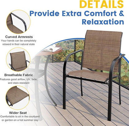 VICLLAX Patio Table and Chair Set of 6, All Weather Metal Round Outdoor Dining Furniture Set-50 Round Outdoor Table and Chairs, Walnut Wood Grain Tabletop