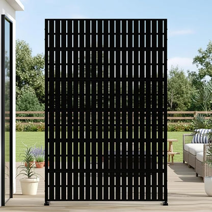 Casaphoria Metal Privacy Screen Outdoor, 72" H x 47" W Freestanding Decorative Privacy Screen for Patio Deck Balcony Garden with Stable Base, Black-Fence