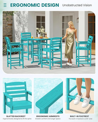 SERWALL 5 Pieces Adirondack Bar Chairs Set, Aruba