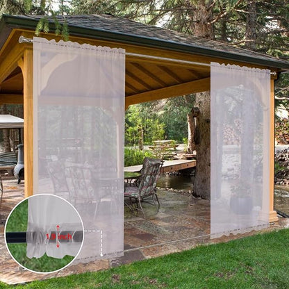 SpaceDresser Waterproof Outdoor Sheer Curtains for Patio - 4 Panels Rod Pocket Indoor Voile Sheer Curtain for Living Room,52W x 96L inch, Silver Grey