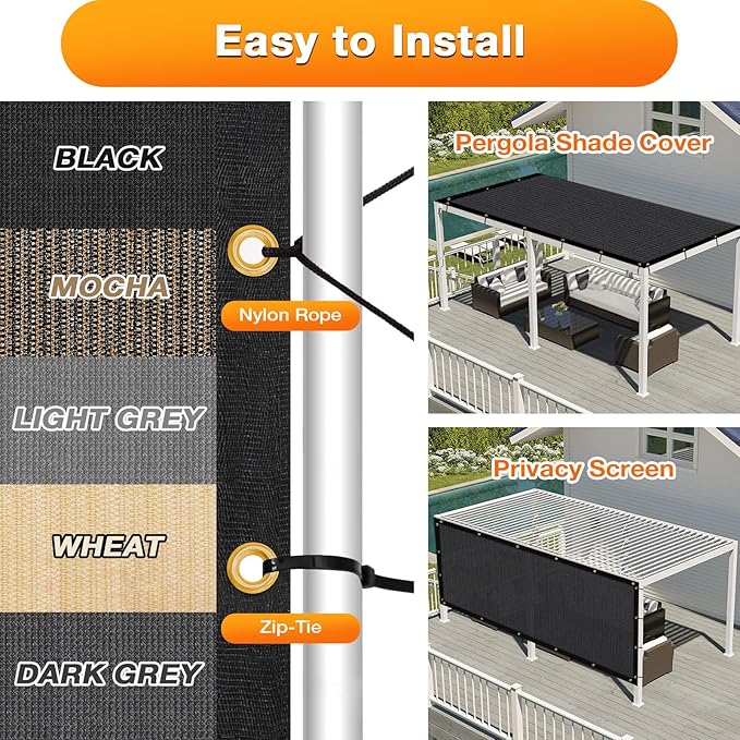 Artpuch Outdoor Pergola Shade Cover 17x20 FT Sun Shade Cloth with Grommets Black 90% UV Protection Canopy Patio Privacy Screen (Customized Available)