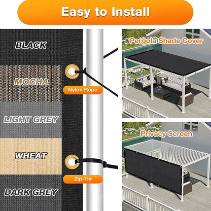 Artpuch Outdoor Pergola Shade Cover 7x11 FT Sun Shade Cloth with Grommets Black 90% UV Protection Canopy Patio Privacy Screen (Customized Available)