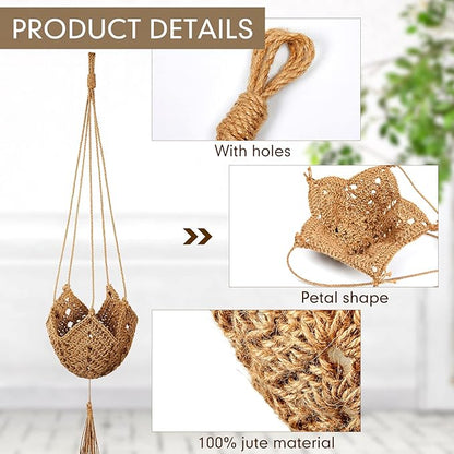 Shappy 2 Pack Jute Crochet Long Plant Hanger for 3 Inch to 12 Inch Pots, Macrame Plant Holder Rope with S Shaped Hooks for Halloween Home Decor (Brown)