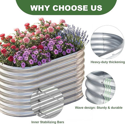 AHEONLAR 3 Pack 4×2×1.5ft Galvanized Raised Garden Beds Outdoor, Sturdy Planter Boxes for Vegetables, Fruits, Flowers and Plants, Easy Assembly, Silver