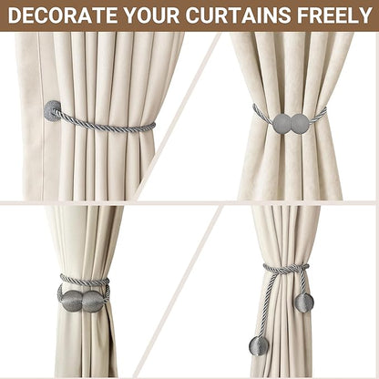 Hion Magnetic Curtain Tiebacks Grey 2pcs, Curtain Tiebacks Buckles Holdbacks Holders Hooks Clip for Home Bedroom Office Decorative Curtain