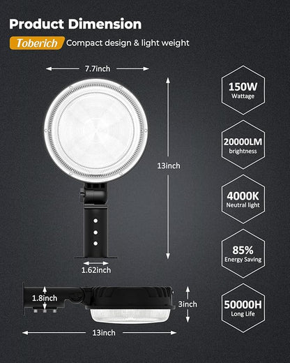 LED Barn Light, 150W 20000LM Yard Area Lights Dusk to Dawn Outdoor Lighting with Upgraded Photocell 4000K Adjustable Angle Neutral Light IP66 Waterproof Street Lights for Security/Farmhouse/Garage