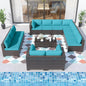 ALAULM Patio Furniture Set with Coffee Table, 14 Pieces Outdoor Sectional with Wide Seat and Thick Cushion, All Weather Wicker Rattan Conversation Set for Backyard, Garden, Deck, Turquoise