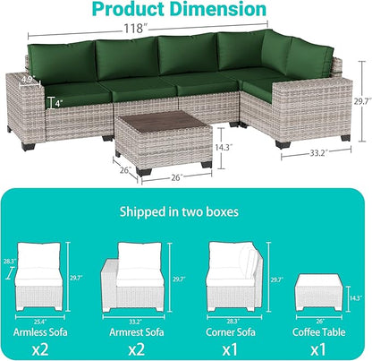 13-Piece Outdoor Patio Furniture Set with 55,000 BTU Fire Pit Table, PE Wicker Rattan Sectional Sofa Patio Conversation Set with Coffee Table, Green