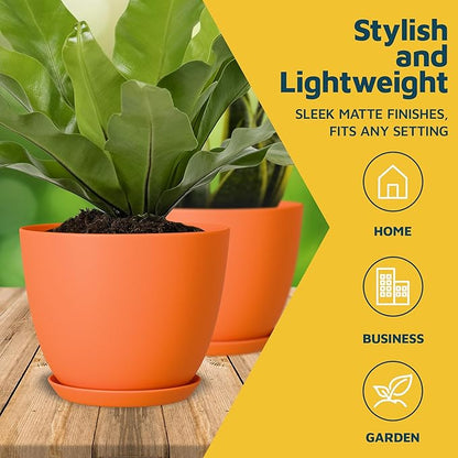 Yellow Plant Pots with Drainage Holes & Saucers 20 Pack, Indoor & Outdoor Stackable Space-Saving Planters for Houseplants & Flowers, (7", 6.7", 6", 5.3", and 4.8" Inches), Durable & Weatherproof