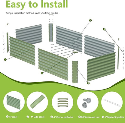 8x2x2FT Galvanized Raised Garden Bed,Galvanized Planter Boxes Outdoor, Large Metal Raised Garden Beds for Vegetables-Green