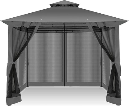 COBIZI Gazebo 10x10 Heavy Duty Gazebos with Improved Nettings Outdoor Gazebo Double Roof Patio Gazebos with Metal Steel Frame Outdoor Canopy for Patio, Deck, Backyard (Black)