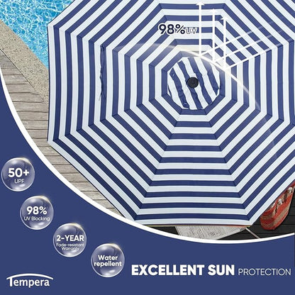Tempera Patio Market Outdoor Table Umbrella with Auto Tilt and Crank, Large Sun Umbrella with Sturdy Pole & Fade Resistant Canopy, Easy to Set