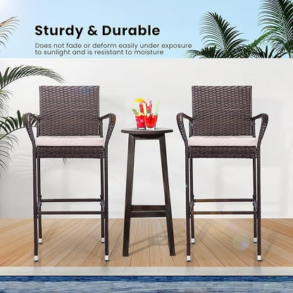 VIVOHOME 4 Packs Outdoor Wicker Barstool Patio Rattan Furniture with Armrests and Cushions, Brown