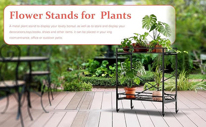 Zhongma 2 Tier Sturdy Metal Plant Stand with Wheels, 32.7x16x39.4 Inch High, Heavy Duty Succulent Shelf for Home Indoor and Outdoor, 440 LBS Capacity & Heavy Duty Construction