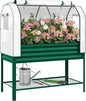 Outsunny Galvanised Raised Garden Bed with Greenhouse Cover, Metal Elevated Garden Bed with Legs, Bed Liner and Bottom Shelf, Outdoor Raised Planter Box for Vegetables, Herbs, Flowers, Green