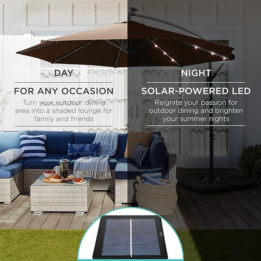 Solar LED Offset Cantilever Hanging Market Patio Umbrella, 10ft