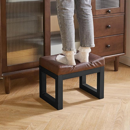 IBUYKE 16 Inch Small Foot Stool Ottoman, Rectangle PU Faux Leather Foot Rest with Padded Seat and Metal Legs, Modern Ottoman Foot Rest for Living Room Bedroom Entryway Couch, Dark Brown WBD026Z