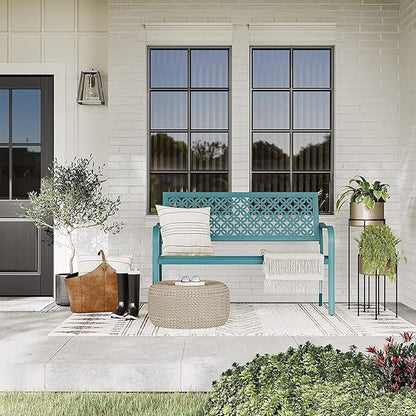 Grand patio 50" Outdoor Bench, Garden Benches with Anti-Rust Metal Powder Coated Frame, Patio Bench for Front Porch Park Outside Furniture Decor, Lake Shore