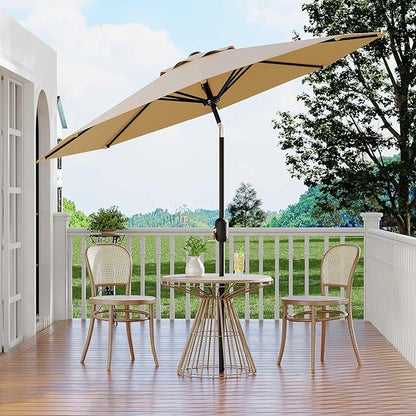 10 ft Patio Umbrella - 8 Sturdy Ribs Outdoor Table Umbrella with Crank Lift & Push Button Tilt - Market Umbrella for Pool, Deck, Yard, Garden - Tan