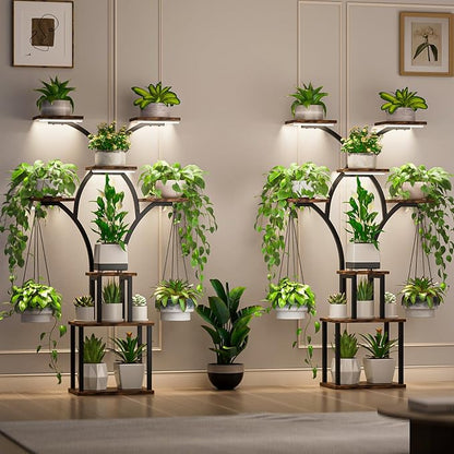 Elbourn Plant Stand Indoor with Grow Lights - 60" Tall Metal Plant Shelf for Multiple Plants, 8 Tiered Corner Plant Stands for Indoor Plants, X - Shaped Decorative Rack for Home, Living Room & Patio Decor (Brown)