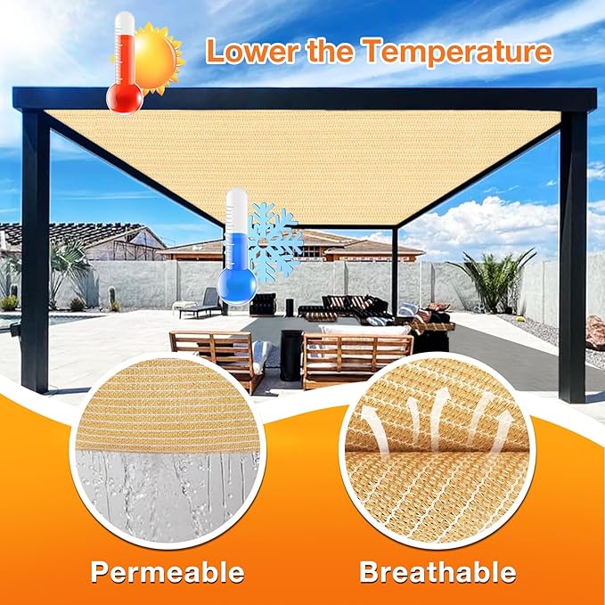 Artpuch Outdoor Pergola Shade Cover 12' X 20' Sun Shade Cloth with Grommets, 90% UV Protection Canopy Patio Privacy Screen (Customized Available) GN107, Wheat