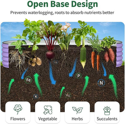Kesfitt Raised Garden Bed, Metal Galvanized Steel Oval Garden Bed 8x2x1.5 ft with 18-Inch Deep Open-Bottom Design for Outdoor Vegetable Gardening, Lavender Purple