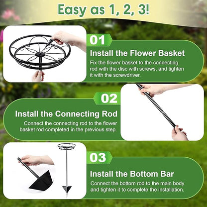 Tellingyou 3 Pack Adjustable Outdoor Flower Pot Stand, Metal Outdoor Plant Stands, Spring Summer Versatile Plant Stand Garden Stake for Display Plants, Elegant Solution for Landscaping Decor (Black)