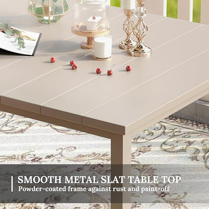 VICLLAX Patio Dining Set for 6, Outdoor Furniture Set Includes 63" Rectangle Patio Table and 6 Patio Sling Chairs, Outdoor Table and Chairs for Outsides, Sandshell Color Tabletop and Fabric