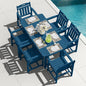 HDPE Outdoor Patio Dining Set with Table & 6 Chairs, All-Weather 7-Piece Outdoor Table and Chairs, 2" Umbrella Hole, Patio Furniture for Garden, Backyard, Deck | Navy Blue