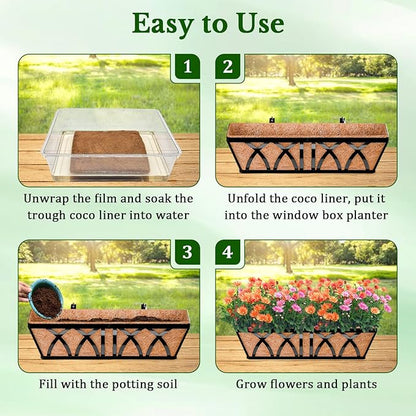 Halatool 4 Pack 36 Inch Trough Coco Fiber Replacement Window Box Liners Pre-Formed Coconut Liners for Planters Natural Coco Liner for Wall Hanging Basket Flower Pot Fence and Railing