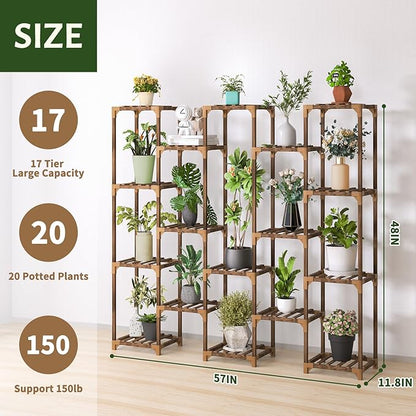 Uneedem Plant Stand Indoor Outdoor, Tall Plant Shelf for Multiple Plants, 17 Tiers Large Plant Rack Wood Plant Holder Plant Shelves for Room Corner Balcony Garden Patio