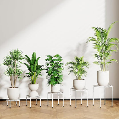 5-Pack Metal Plant Stands for Outdoor Indoor, Anti-Rust Iron Flower Pot Stand, Heavy Duty Plant Pot Shelf for Multiple Plant, Decoration Racks for Home, Patio & Garden (White)