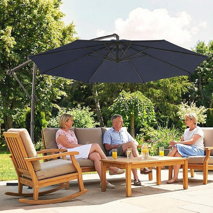 Outsunny 10 ft Offset Patio Umbrella with Cover, Round Hanging Cantilever Umbrella with 6-Position 360° Rotation, Crank Handle, Tilt, Cross Base, Heavy Duty Outdoor Umbrella for Garden