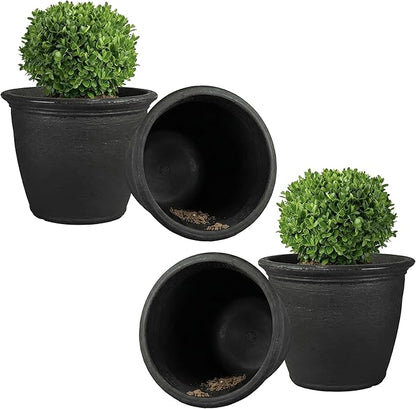 Sunnydaze 24-Inch Anjelica Large Plastic Pot for Plants - Outdoor Double-Walled Large Plastic Planter with Drillable Drainage Holes - Matte Black - 4pk