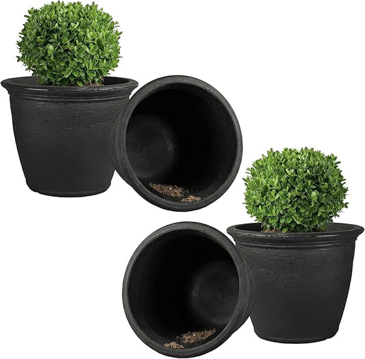 Sunnydaze 24-Inch Anjelica Large Plastic Pot for Plants - Outdoor Double-Walled Large Plastic Planter with Drillable Drainage Holes - Matte Black - 4pk