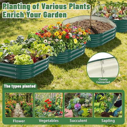 Hexagon Raised Garden Bed, 48 Inch Diagonal & 12 Inch Tall, Galvanized Steel Planter Box with Wave-Shaped Metal Panels for Outdoor Flower,Tree,Herb & Vegetable Garden (Dark Green, 4FT X 1FT)