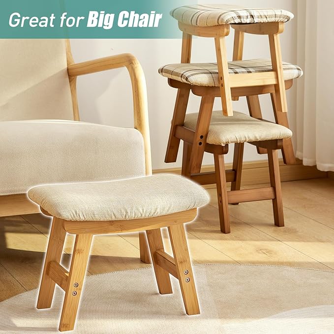Foot Stools Ottoman, Small Soft Footrest Ottoman with Wood Legs, Sofa Footrest Extra Seating for Living Room Entryway Office