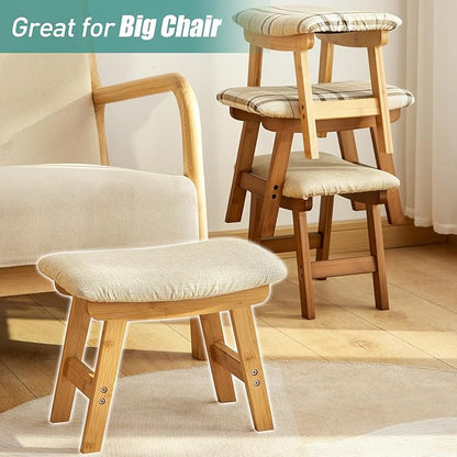 Foot Stools Ottoman, Small Soft Footrest Ottoman with Wood Legs, Sofa Footrest Extra Seating for Living Room Entryway Office