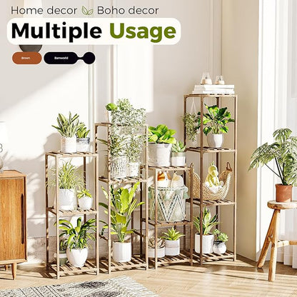 Bamworld 4 Sets Tall Plant Stands Indoor Outdoor Combo Plant Shelves Wooden Plant Holder Rack for Multiple Plants Flower Stands for Living Room Balcony Garden Patio Lawn Window