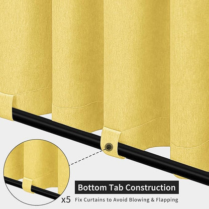 Easy-Going Linen Look Outdoor Curtains Waterproof Windproof Porch Curtains, Soft Thicken Outdoor Privacy Curtains for Patio, Gazebo, Grommet Top and Tab Bottom Drape, 1 Panel, 110x96 inch, Yellow