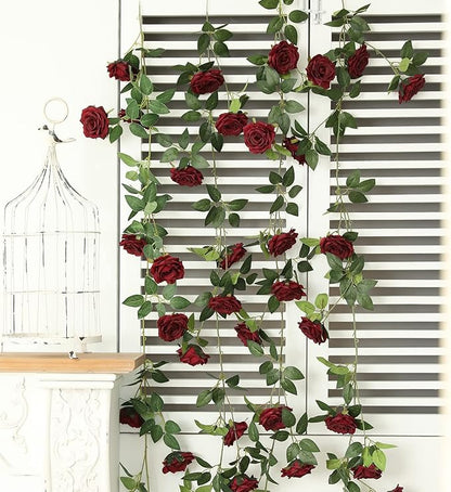 Artificial Silk Rose Garland Vines, 2 Pack 73 Inch, Burgundy